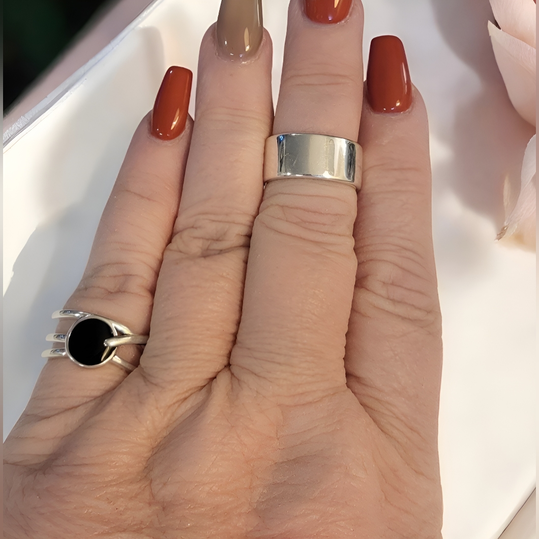 Sterling Silver Black Stone Ring Set Womens Jewelry